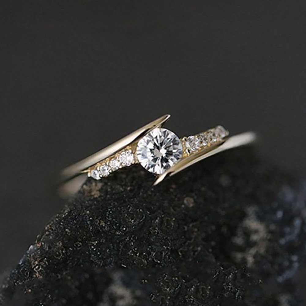 14k Gold Plated Round Cut Moissanite Delicate Ring, Gpmb1553-7
